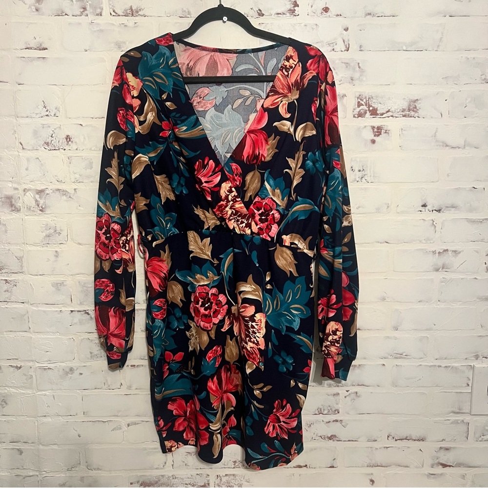 Navy blue floral wrap dress